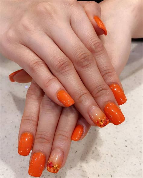 Nailsbyvicky Orange Dip Powder Nails With Ombré Flower Accents Dip