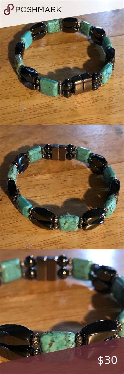 Hematite Turquoise Magnetic Therapy Bracelet In 2020 Womens Jewelry