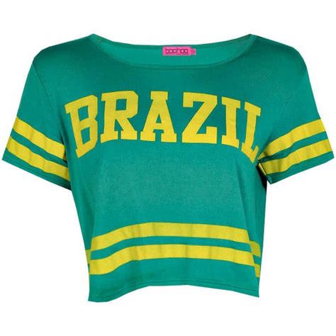 Boohoo Coleen Brazil Printed Crop Tee €7 43 Liked On Polyvore Featuring Tops T Shirts Shirts