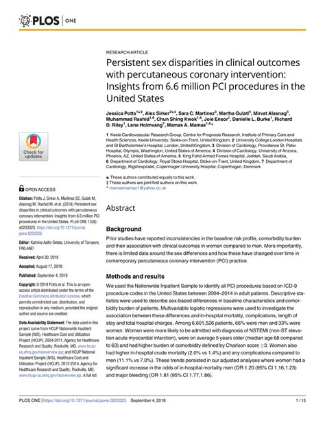 Pdf Persistent Sex Disparities In Clinical Outcomes With Percutaneous