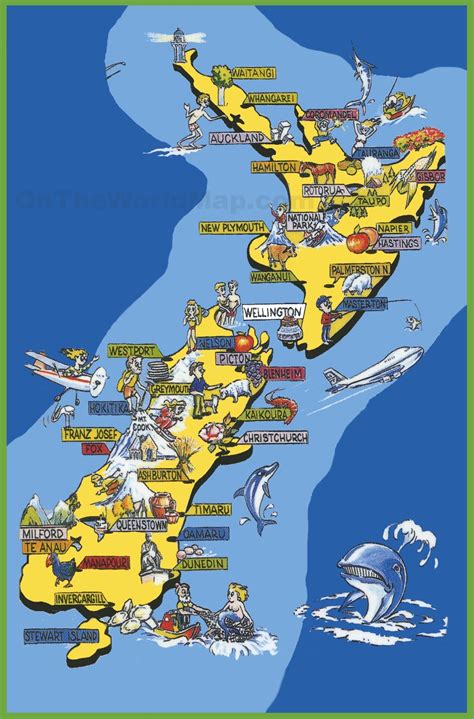 Pictorial Travel Map Of New Zealand Map Of New Zealand New Zealand