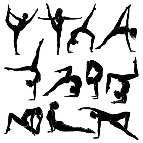 Yoga Silhouettes Yoga Girls Figures Female Physical Culture Yoga Stock