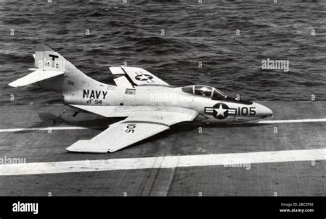 Grumman F9f 8 Cougar Of Vf 94 Crashes On Uss Yorktown Cva 10 In 1956