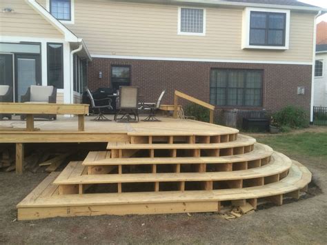 Cascading Stairs Wo Risers Stair Risers House With Porch Curved Deck