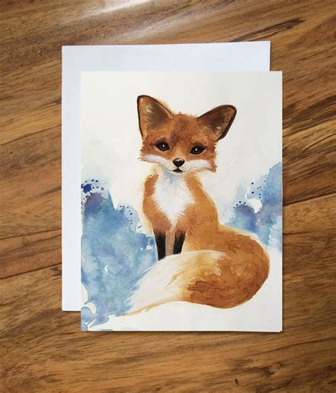 Fox Card Watercolor Fox In Den Fox Greeting Card Colorful Art Baby Fox