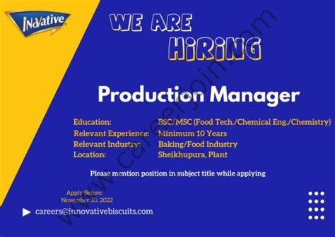 Innovative Biscuits Pvt Ltd Jobs Production Manager