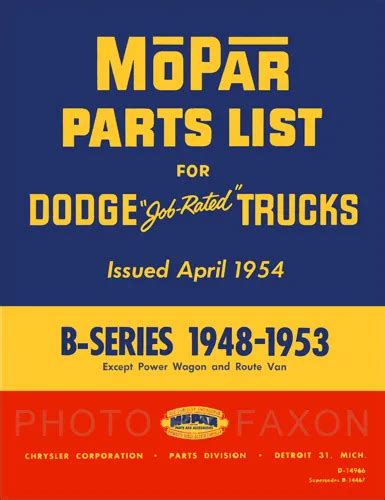 1948 1953 Dodge Pickup And Truck Parts Book B1 B2 B3 B4 1949 1950 1951
