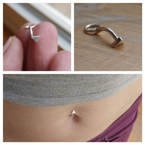 Grand Trine Belly Button Barbell Silver Gold Small Dainty Barely There