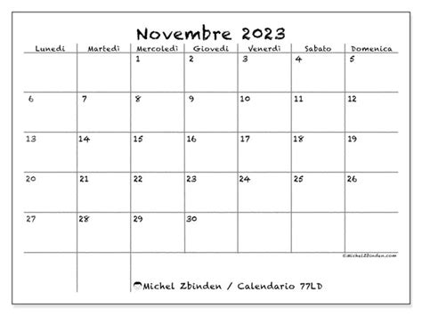 Calendario Novembre 2023 Da Stampare “44ld” Michel Zbinden Ch