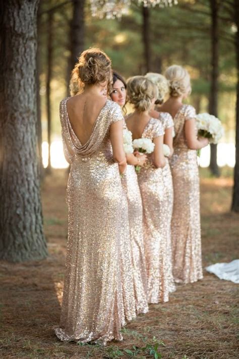 Gold and White Glam Wedding | Gold sparkle bridesmaid dress, Champagne