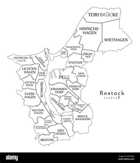 Modern City Map Rostock City Of Germany With Boroughs And Titles De