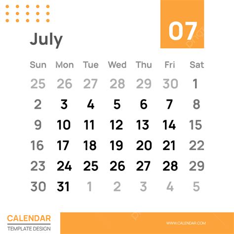 Calendar Simple Flat Orange Month July 2023 Template Calendar Flat