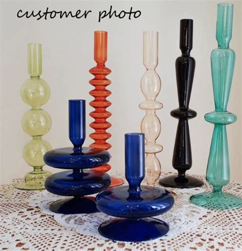 Mixed Mid Century Modern Colored Glass Bubble Candlestick Etsy In 2021 Glass Candlestick