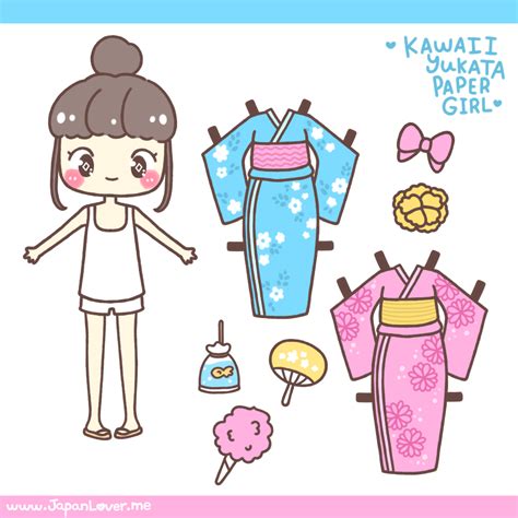ॣ•͈ᴗ•͈ ॣ Kawaii Yukata Girl Paper Doll By Japanloverme Búp Bê Búp