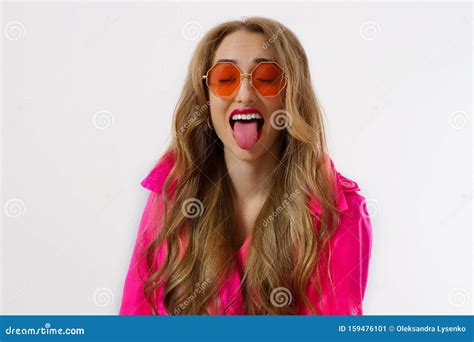 Crazy Funny Girl Face With Sticking Out Tongue Happy Woman With Fun Face Isolated On White
