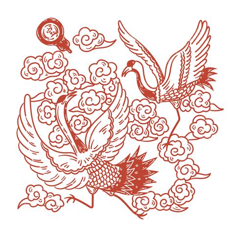 Chinese Paper Cutting Vector Hd Png Images Chinese Red Crowned Crane