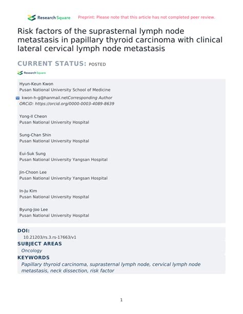 Pdf Risk Factors Of The Suprasternal Lymph Node Metastasis In