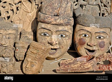 Wood Carving Work Wooden Dolls At Mandalay Burma Myanmar Stock Photo
