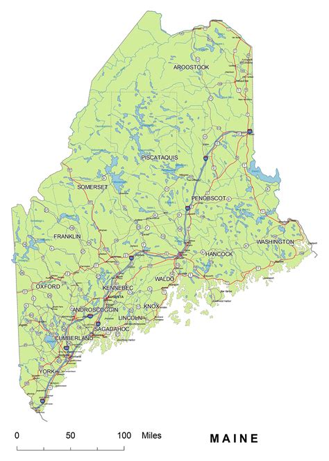 Maine Map With Counties And Towns Map Of World