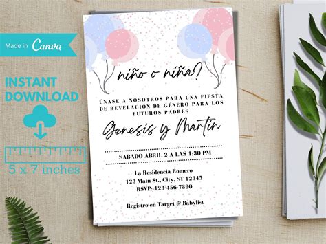 Spanish Gender Reveal Invitation, Invitacion de Revelacion de Genero