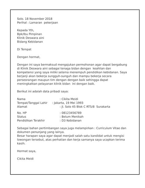 Ahmad yani no.16, magersari, mojokerto, jawa timur. Contoh Surat Lamaran Kerja Perawat Ke Klinik