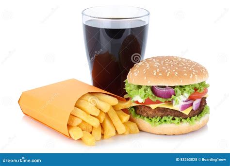 Cheeseburger Hamburger And French Fries Menu Meal Combo Cola Drink Fast