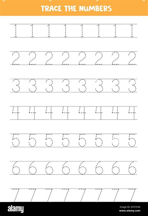 Trace Numbers 1 7 Handwriting Practice For Preschool Kids Stock Vector