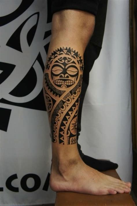 Awesome Polynesian Leg Tattoo