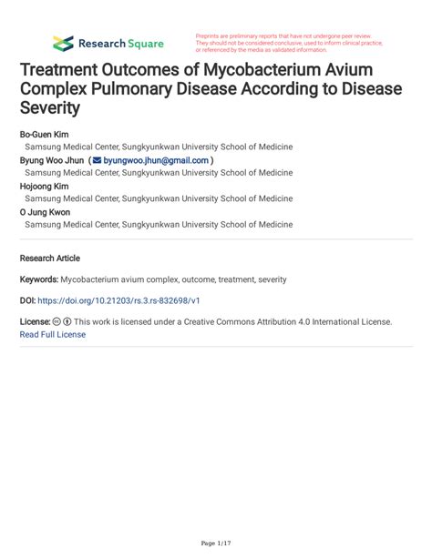 Pdf Treatment Outcomes Of Mycobacterium Avium Complex Pulmonary