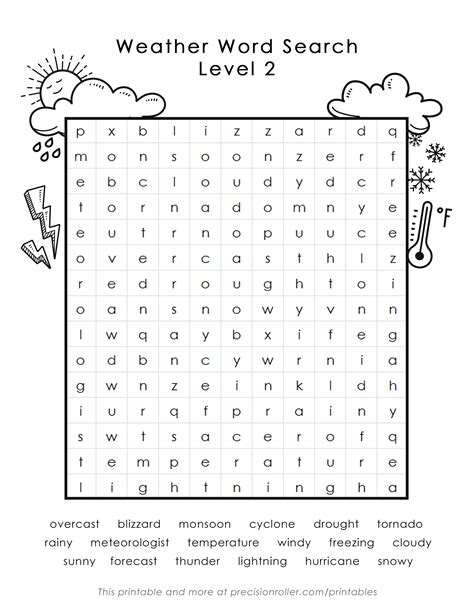 Weather Themed Word Search Precision Printables