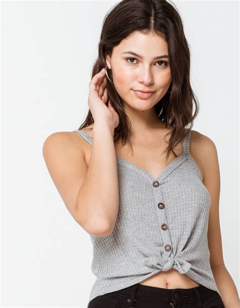 sky and sparrow thermal tie front womens heather gray tank top