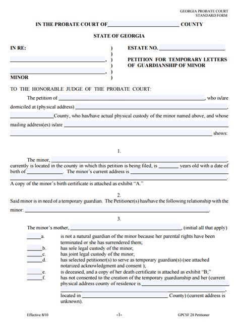 Free Georgia Child Custody Form Pdf Template Form Download