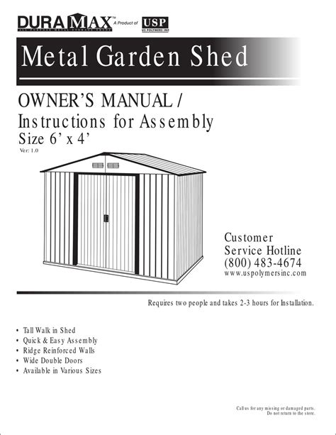 Duramax Metal Garden Shed Owners Manual And Assembly Pdf Download