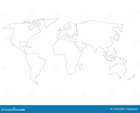 Esboço Tracejado Preto Simplificado Do Mapa Do Mundo Dividido A Seis