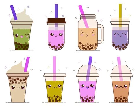 Premium Vector Cute Bubble Milk Tea Cartoon Characters Set