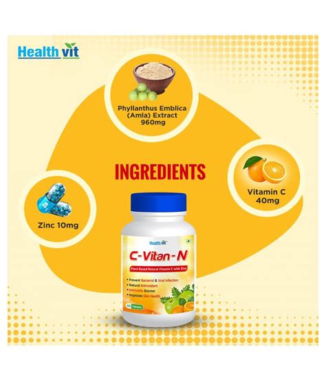Amla, also known as indian gooseberry originates in india and contains a high concentration of vitamin c along with a. HealthVit C-Vitan-N Vitamin C Zinc1000mg 60 no.s Vitamins ...