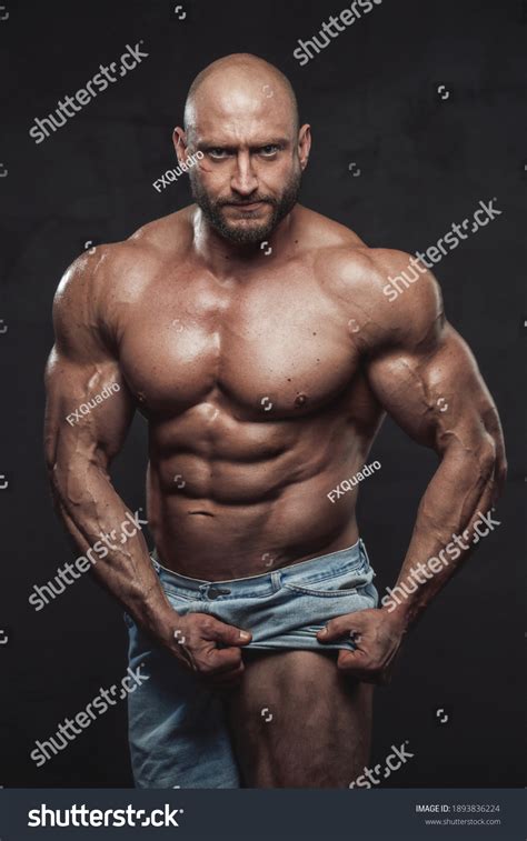 Caucasian Muscular Man Hairless Head Naked Stock Photo Edit Now