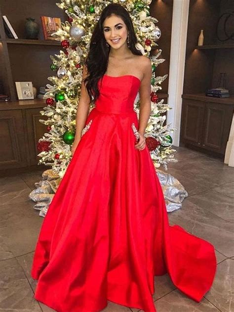 Custom Made Red Satin Prom Dresses With Pockets Red Formal Dresses Evening Dresses Red Satin