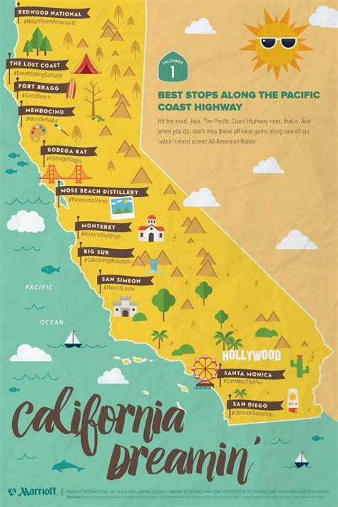 Pacific Coast Highway California Map Detailed California