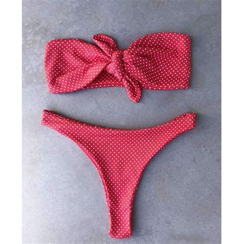 Cute Polka Dots Strapless Pieces Bikini Set Lupsona Bikini Set