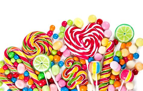 Wallpaper Candy Sweets White Background Lollipops Colorful A Lot