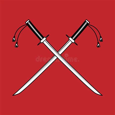 Crossed Japanese Swords Katana Isolated On White Background Stock Vector Illustration Of