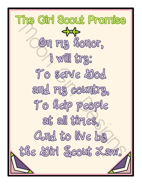 Girl Scout Promise Full Page Printable Download Pdf Etsy