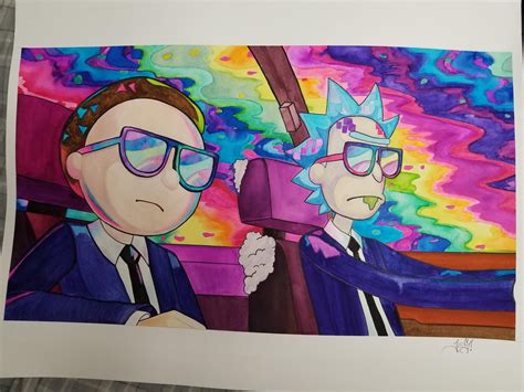 Rick And Morty In Watercolor Outlined In A Dark Grey Copic Marker I