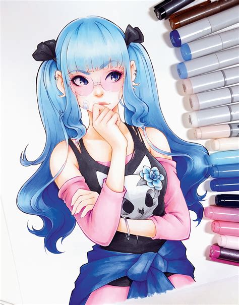 create a character using copic markers girls cartoon art character art anime girl drawings