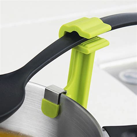 1pc Green Pot Clips Silicone Tongs Holder For Pot Pan Spoon Holder