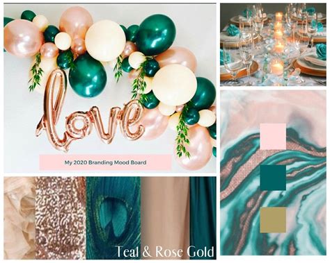 Teal And Rose Gold Mood Board Gold Wedding Theme Gold Wedding Colors