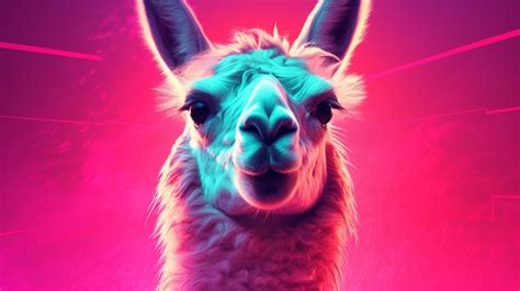 Premium Ai Image A Poster For A Llama With A Neon Pink Background