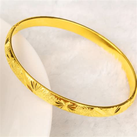 Thin Carved Bangle Yellow Gold Filled Womens Bracelet Bangle 6mm Wide