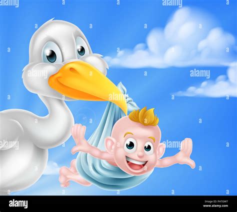 A Cartoon Stork Bird Holding A Newborn Baby Classic Myth Of Stork Bird